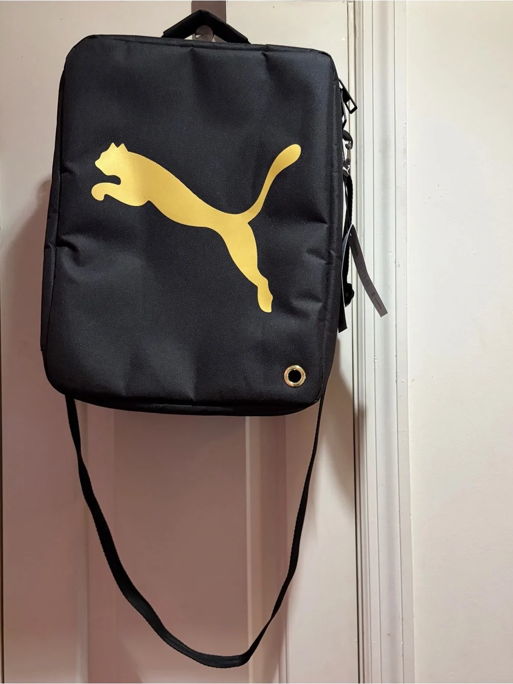 NWT Puma Black Shoe Bag with Gold Logo with detachable strap